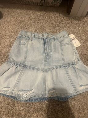 7 For All Mankind Light Blue Denim Ruffle-Hem Skirt